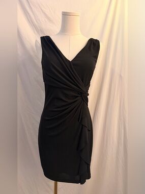 Black Draped Deep V Back Cocktail Dress